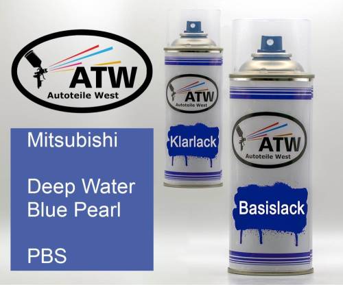 Mitsubishi, Deep Water Blue Pearl, PBS: 400ml Sprühdose + 400ml Klarlack - Set, von ATW Autoteile West.